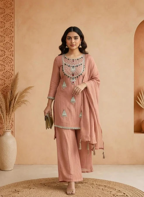 Majri Anarkali style Embroidery Suit set with Dupatta