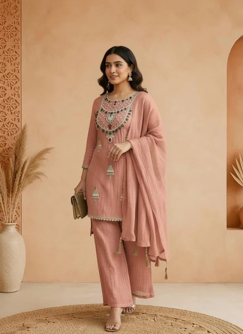 Majri Anarkali style Embroidery Suit set with Dupatta