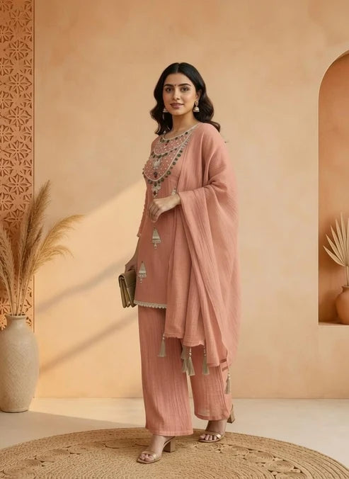 Majri Anarkali style Embroidery Suit set with Dupatta