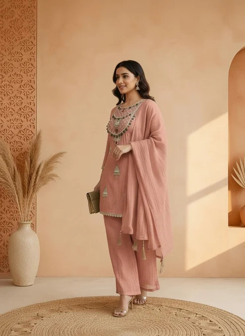 Majri Anarkali style Embroidery Suit set with Dupatta