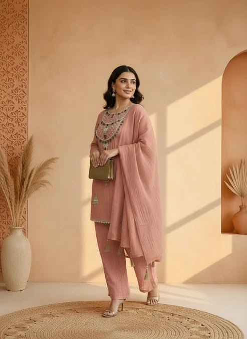 Majri Anarkali style Embroidery Suit set with Dupatta