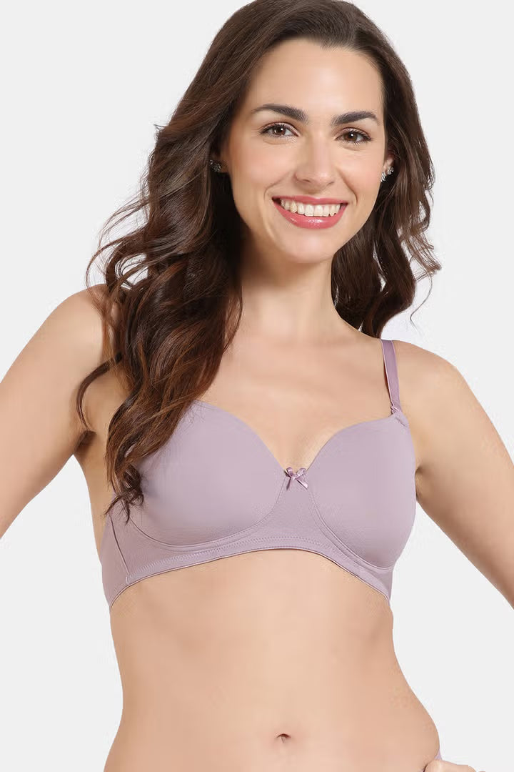 Fitoor Essentials Double Layered Non Wired Full Coverage T-Shirt Bra - Dk Neavy Floral