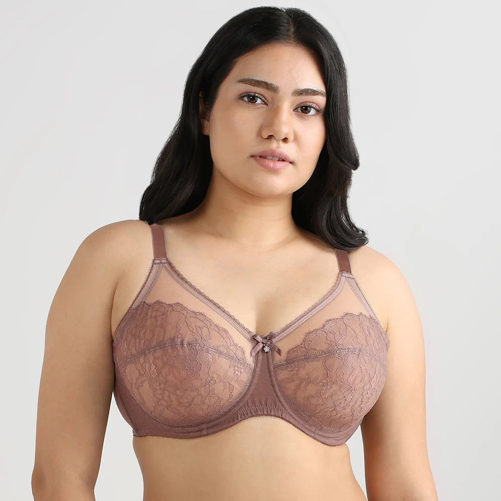 Retro Chic Non Padded Wired Full Coverage Full Support Everyday Comfort Bra - Coffee