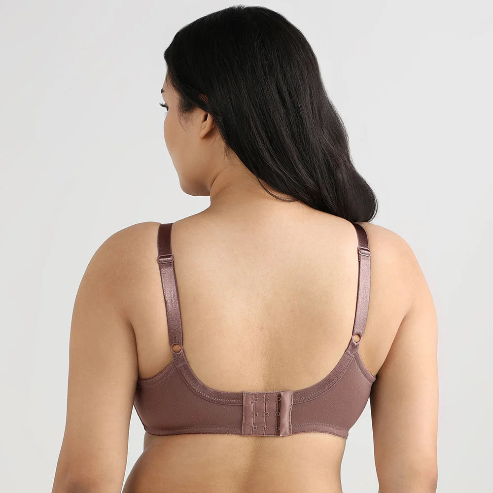 Retro Chic Non Padded Wired Full Coverage Full Support Everyday Comfort Bra - Coffee