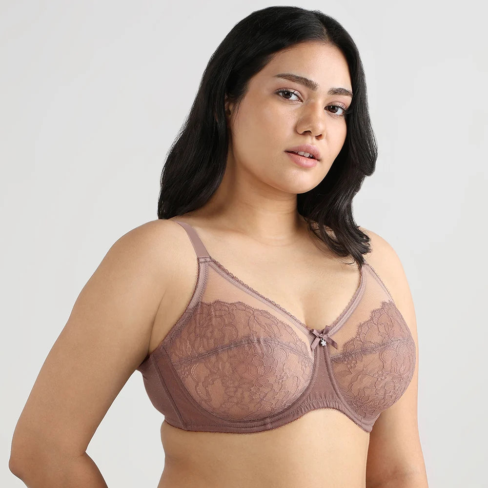 Retro Chic Non Padded Wired Full Coverage Full Support Everyday Comfort Bra - Coffee