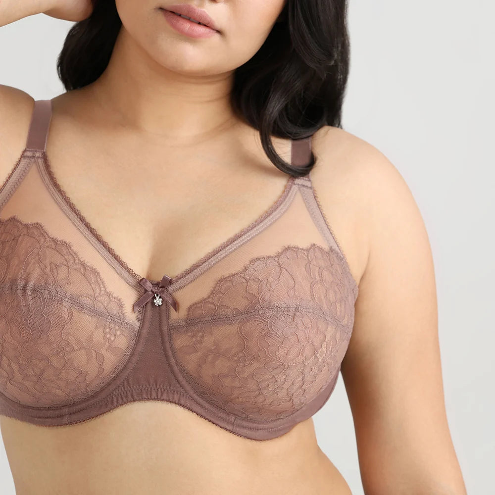 Retro Chic Non Padded Wired Full Coverage Full Support Everyday Comfort Bra - Coffee