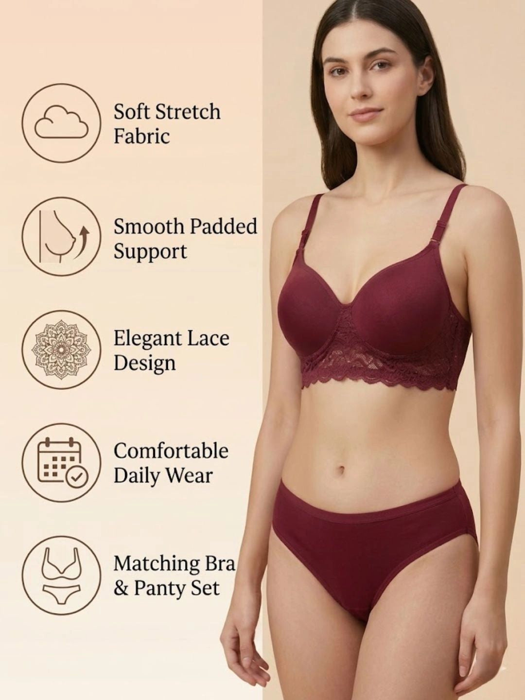 Padded Non-Wired Full Coverage Multiway T-Shirt Bra & High Waist Hipster Panty