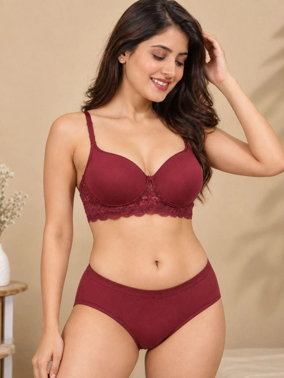 Padded Non-Wired Full Coverage Multiway T-Shirt Bra & High Waist Hipster Panty