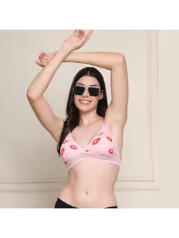 PrettyCat Lightly Padded Kiss Lips Half Coverage HotLace Bra And Panty Pink